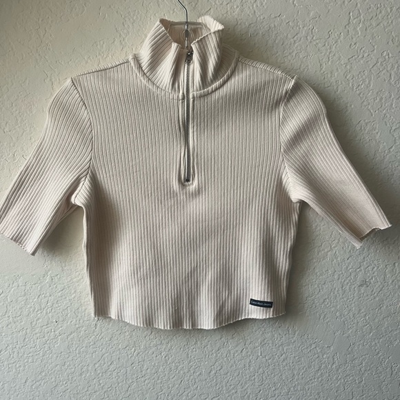 Calvin Klein Jeans Cream Ribbed‎ Half-Zip Top - Picture 1 of 5